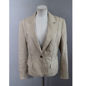 Claudia Strater Linen Blazer 42 Beige Single Button Tailored Women Jacket